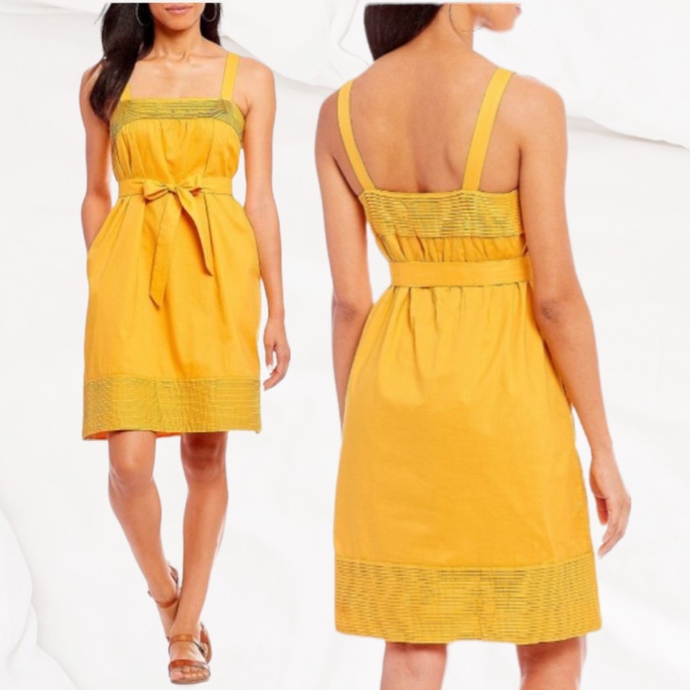 Daniel Cremieux Luna Marigold Self Belt Front Tie Bow Sundress Dress - Picture 7 of 7